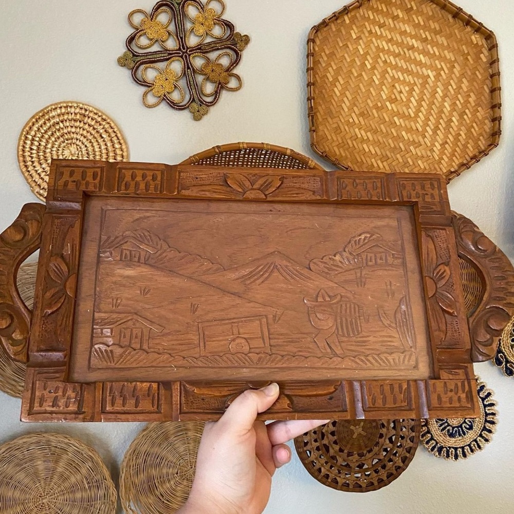🍄SOLD🍄 Vintage Hand-Carved Traditional Mexican Farm House Wooden Tray